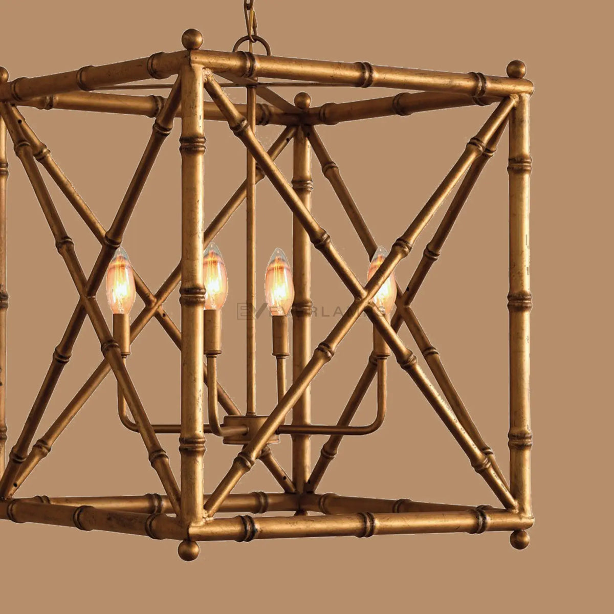 Bexley Bamboo-Style Geometric Lantern Chandelier