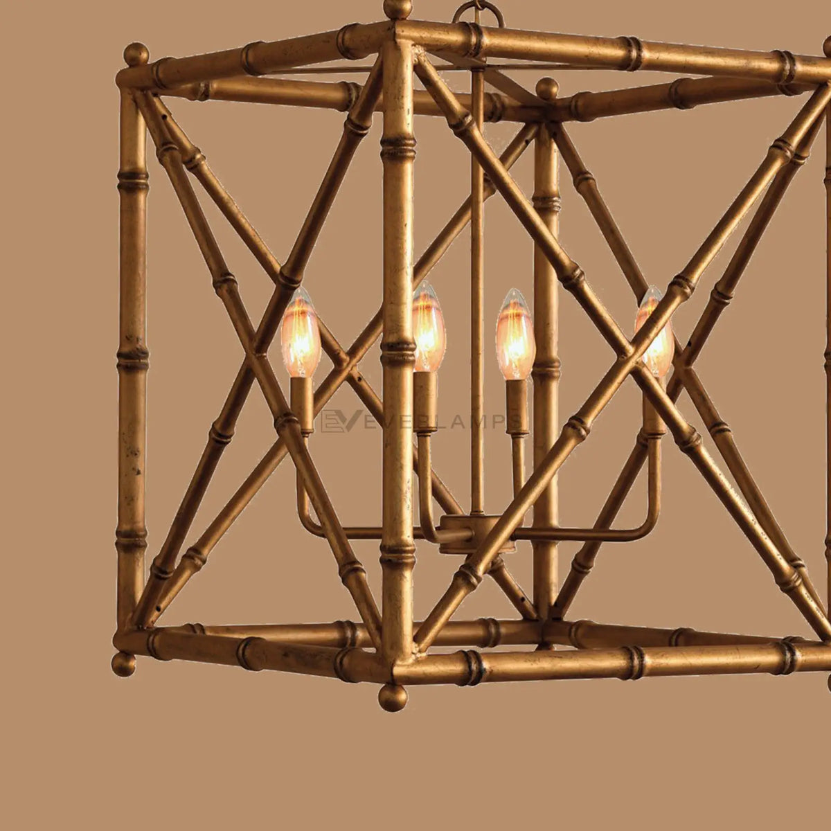 Bexley Bamboo-Style Geometric Lantern Chandelier