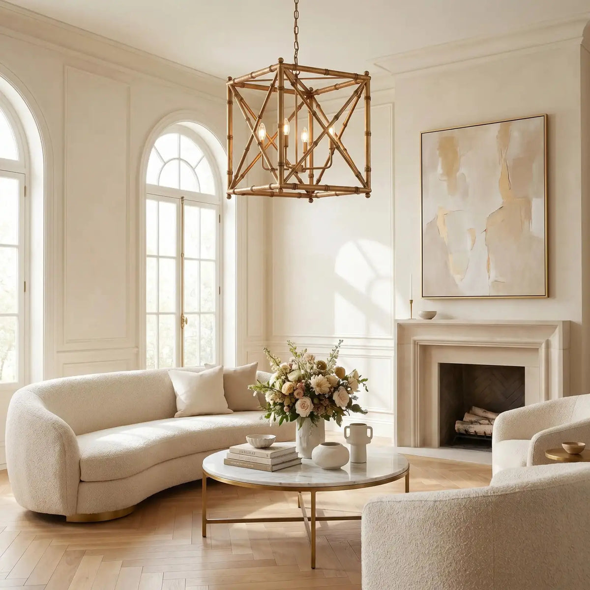 Bexley Bamboo-Style Geometric Lantern Chandelier