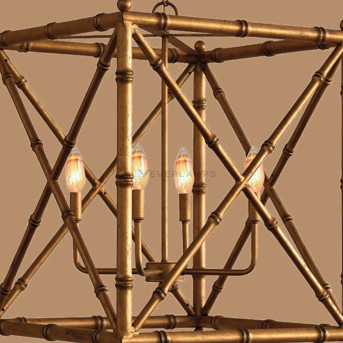Bexley Bamboo-Style Geometric Lantern Chandelier