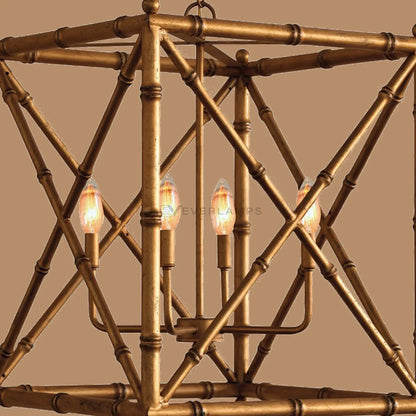 Bexley Bamboo-Style Geometric Lantern Chandelier