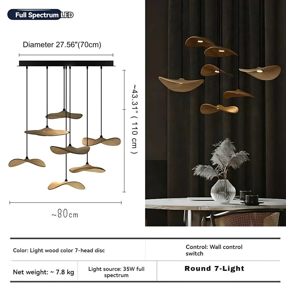 Bidi Multi Light Pendant Chandelier - Light WoodLong 7 Lighteverlamps