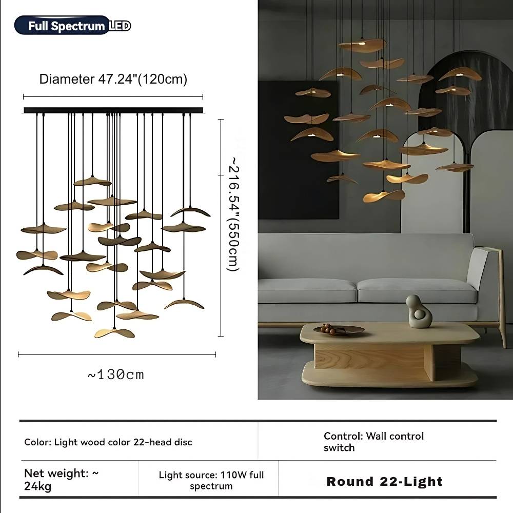 Bidi Multi Light Pendant Chandelier - Light WoodLong 7 Lighteverlamps