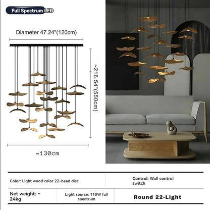 Bidi Multi Light Pendant Chandelier - Light WoodLong 7 Lighteverlamps