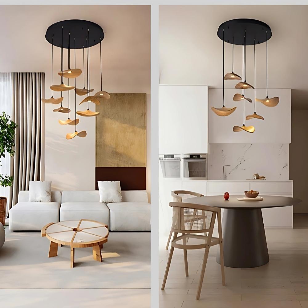Bidi Multi Light Pendant Chandelier - Light WoodRound 7 Lighteverlamps