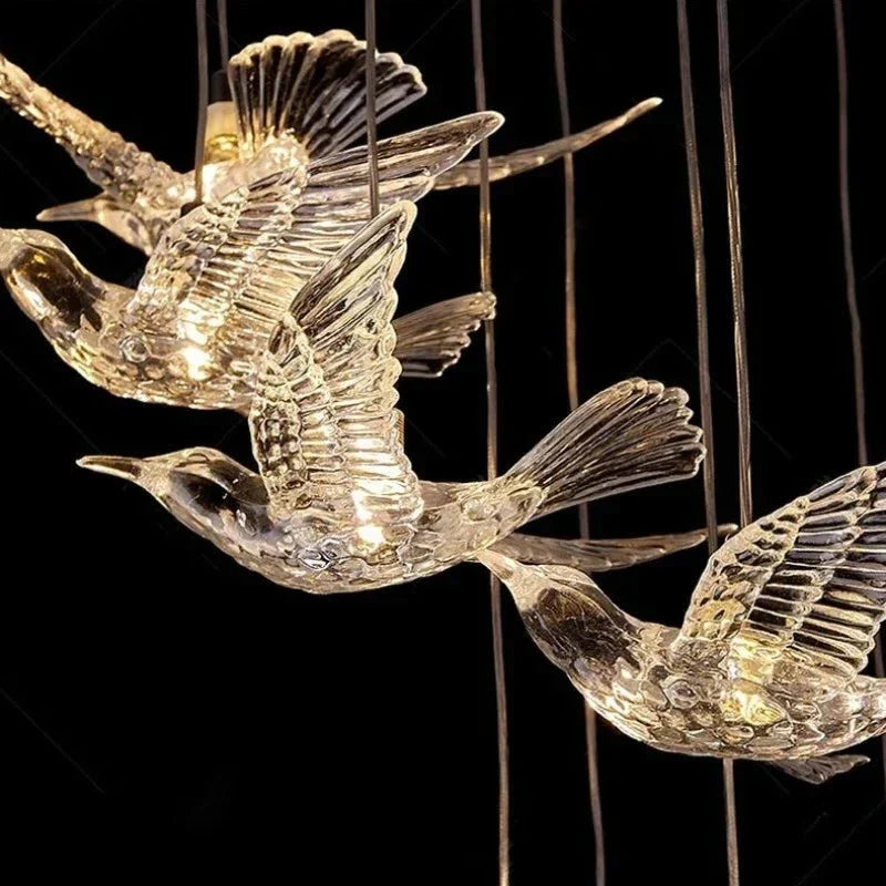 Bird Spiral Long Led Chandelier for Staircase and Foyer - Gold6 LightsCool white 6000Keverlamps