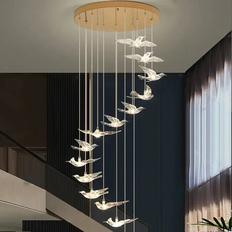 Bird Spiral Long Led Chandelier for Staircase and Foyer - Gold6 LightsCool white 6000Keverlamps