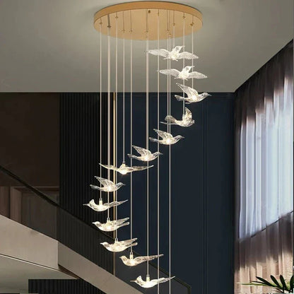 Bird Spiral Long Led Chandelier for Staircase and Foyer - Gold6 LightsCool white 6000Keverlamps