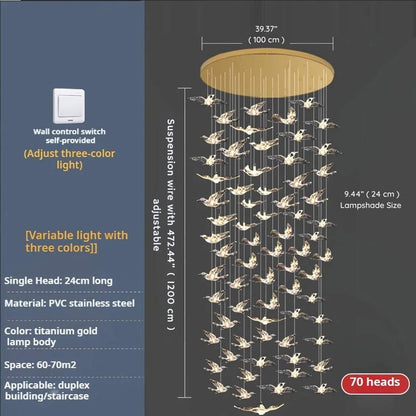 Bird Spiral Long Led Chandelier for Staircase and Foyer - Gold6 LightsCool white 6000Keverlamps