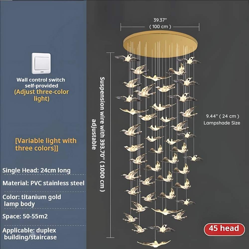 Bird Spiral Long Led Chandelier for Staircase and Foyer - Gold6 LightsCool white 6000Keverlamps