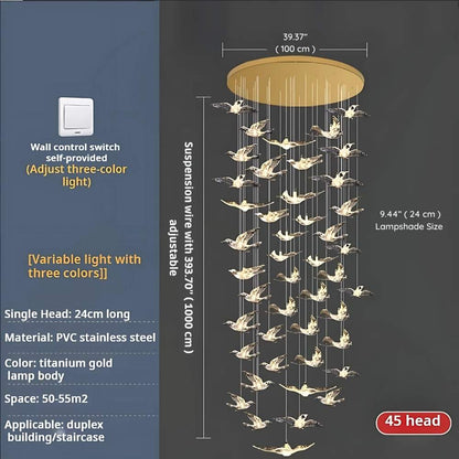 Bird Spiral Long Led Chandelier for Staircase and Foyer - Gold6 LightsCool white 6000Keverlamps