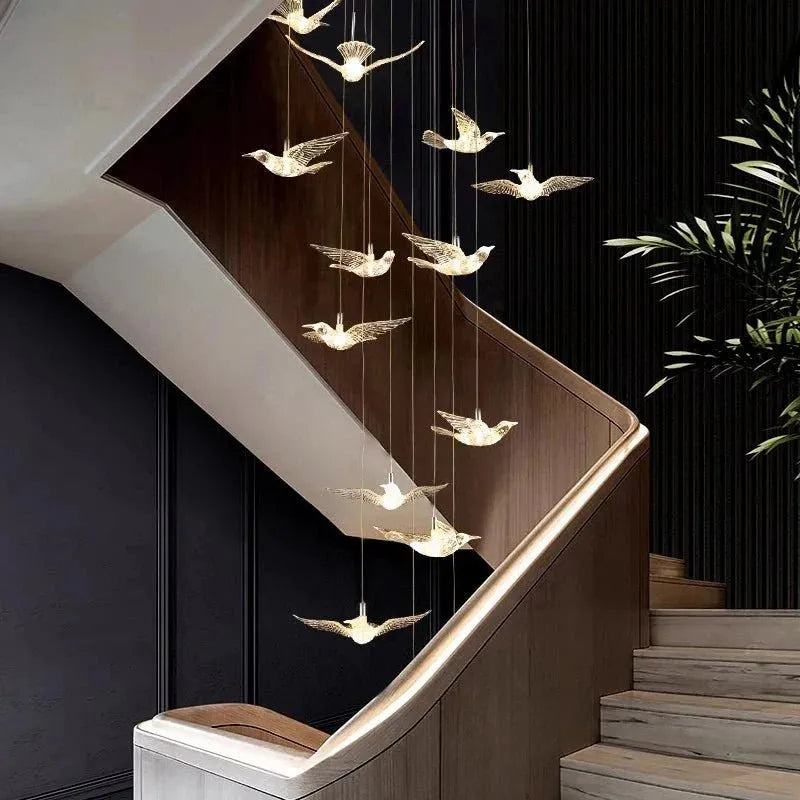 Bird Spiral Long Led Chandelier for Staircase and Foyer - Gold6 LightsCool white 6000Keverlamps