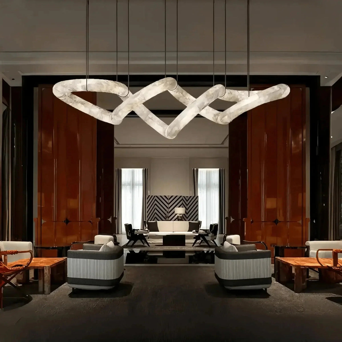 everlamps Infinity Massive Alabaster Chandelier - L96"xW31"xH24"Warm WhiteBlackeverlamps