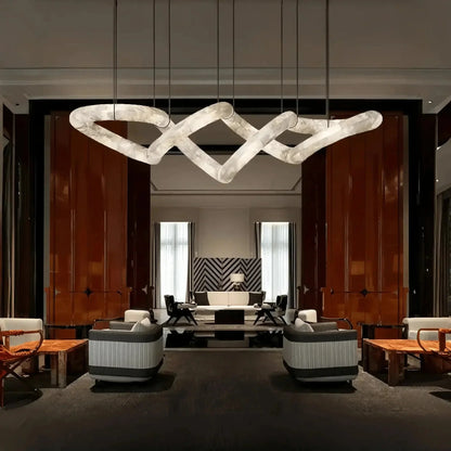 everlamps Infinity Massive Alabaster Chandelier - L96"xW31"xH24"Warm WhiteBlackeverlamps