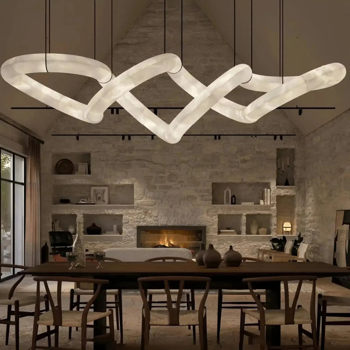 everlamps Infinity Massive Alabaster Chandelier - L96"xW31"xH24"Warm WhiteBlackeverlamps