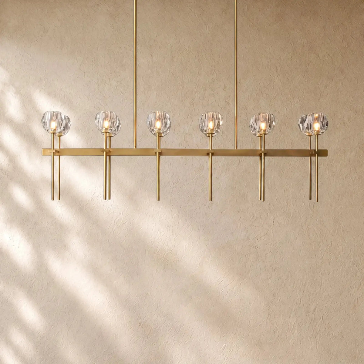 Boulee de Cristal Double Linear Chandelier 60’’ - Clear / Brass