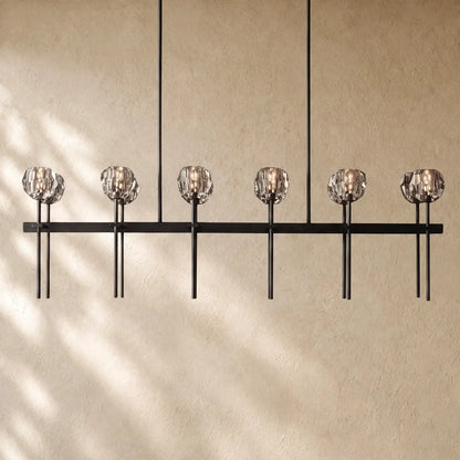 Boulee de Cristal Double Linear Chandelier 60’’ - Clear / Bronze
