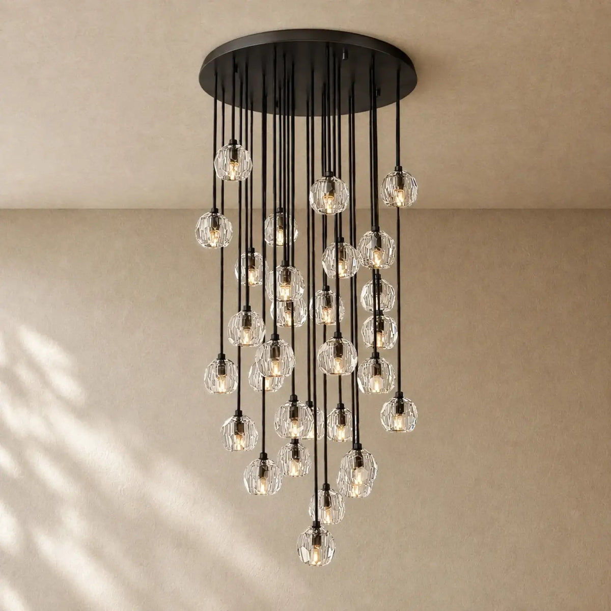 Boulee de Cristal Glass Round Cluster Chandelier - Bronze / 30’’ / Clear