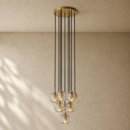 Boulee de Cristal Glass Round Cluster Chandelier - Lacquered Burnished Brass / 14’’ / Smoke