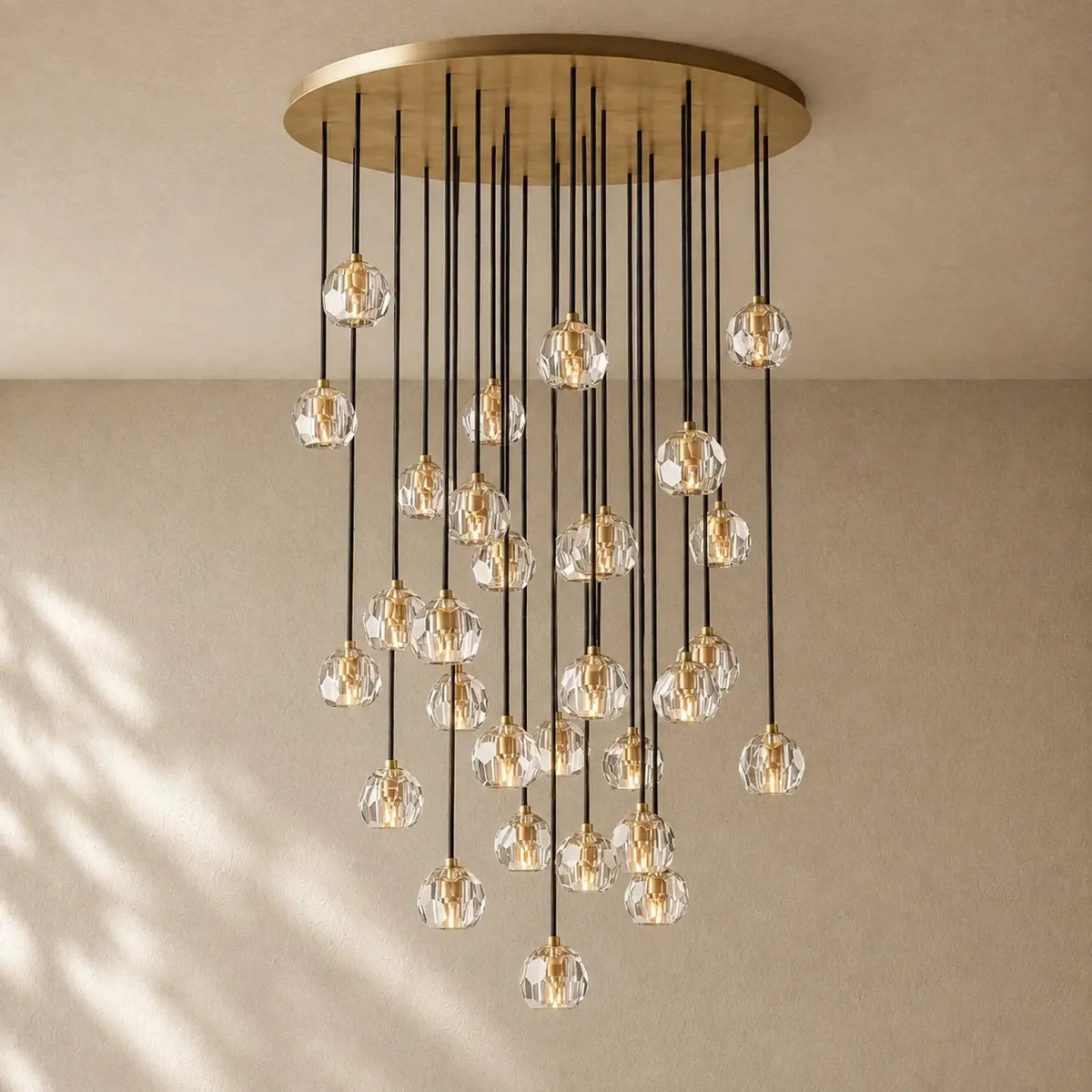 Boulee de Cristal Glass Round Cluster Chandelier - Lacquered Burnished Brass / 40’’ / Clear