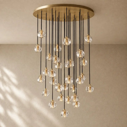 Boulee de Cristal Glass Round Cluster Chandelier - Lacquered Burnished Brass / 40’’ / Clear