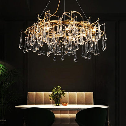Branch Round Long Tear Crystal Chandelier