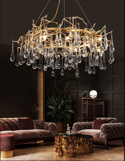 Teardrop Branch Round Long Tear Crystal Chandelier