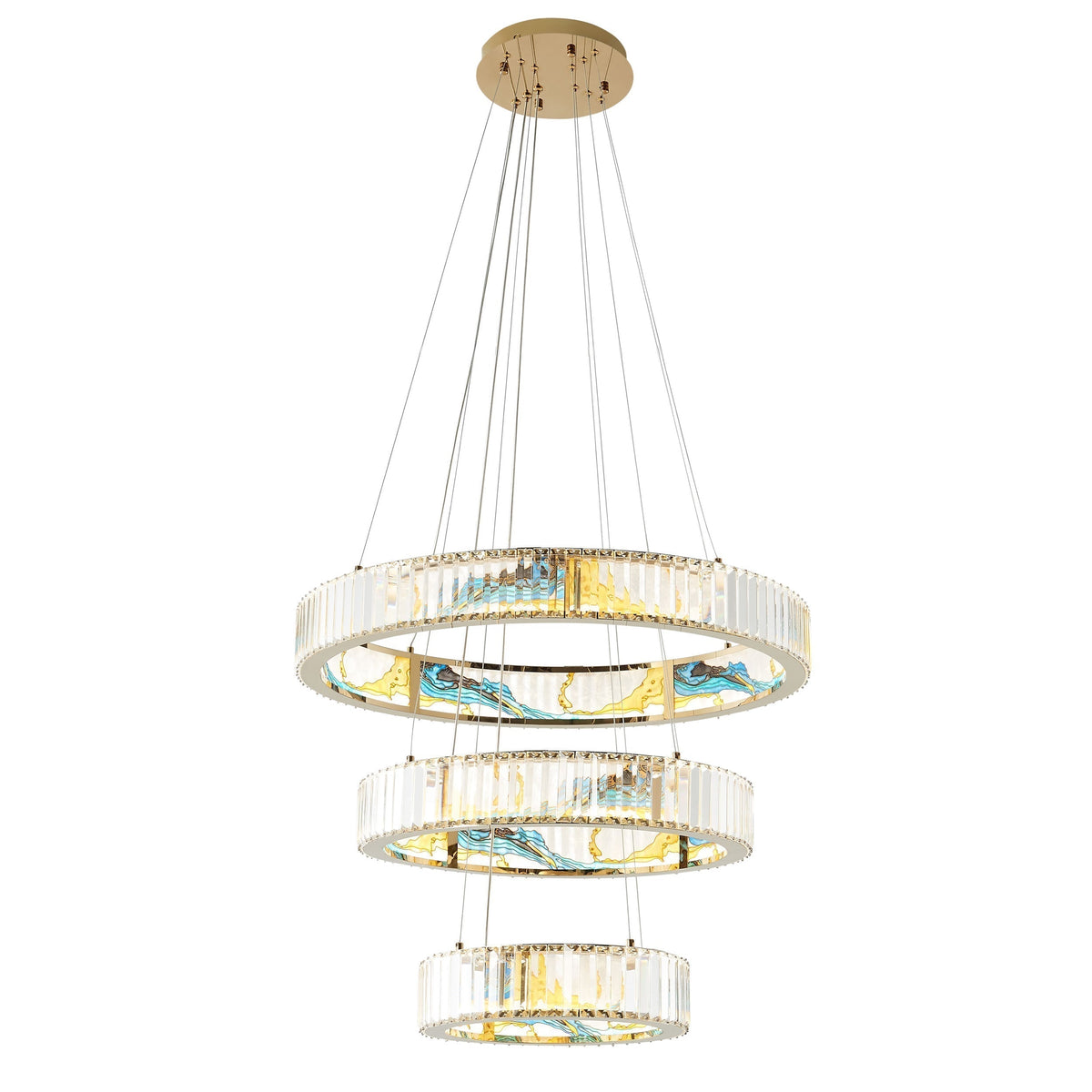 Marin Colorful 3 Tiers Round Crystal Chandelier