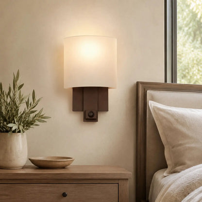 Calder Dark Bronze Wall Sconce with Switch and Fabric Shade