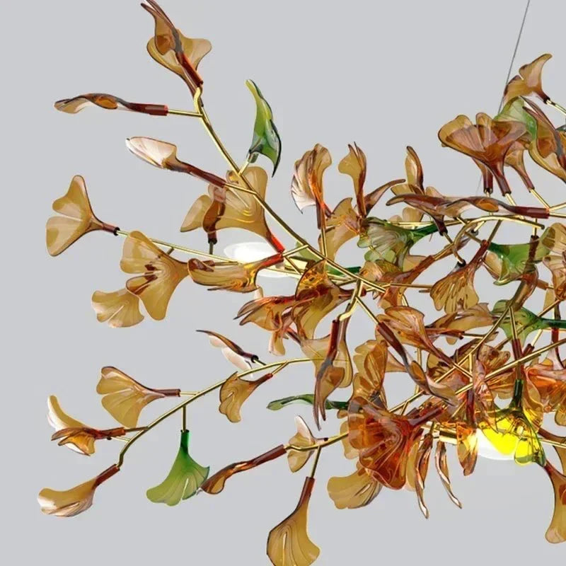 Calla Ginko Leaf Linear Chandelier - GreenL59.06" (150cm)Warm Light 2700Keverlamps