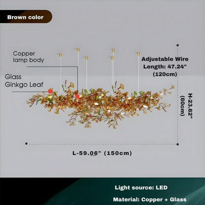 Calla Ginko Leaf Linear Chandelier - GreenL59.06" (150cm)Warm Light 2700Keverlamps