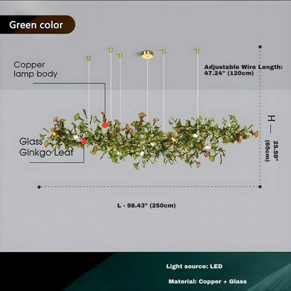 Calla Ginko Leaf Linear Chandelier - GreenL59.06" (150cm)Warm Light 2700Keverlamps