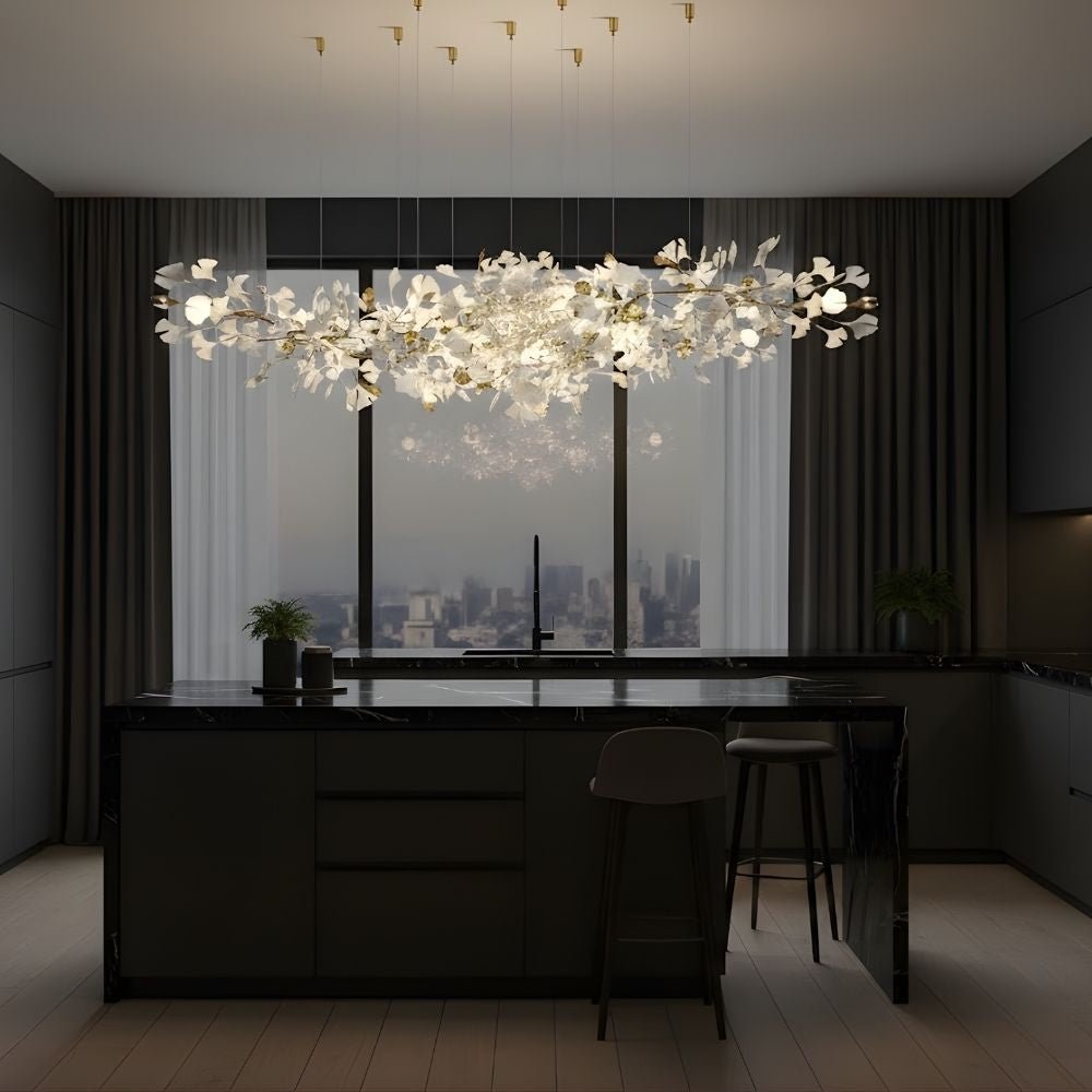 Calla Ginko Leaf Linear Chandelier - GreenL59.06" (150cm)Warm Light 2700Keverlamps