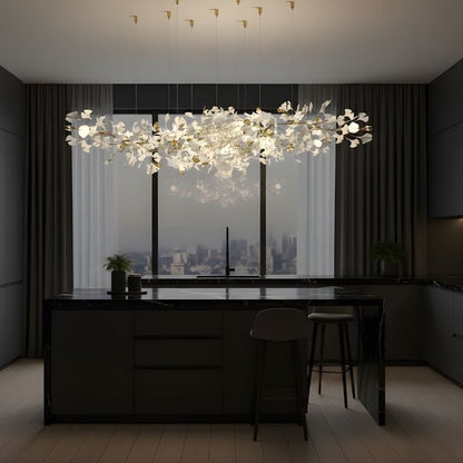 Calla Ginko Leaf Linear Chandelier - GreenL59.06" (150cm)Warm Light 2700Keverlamps