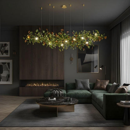 Calla Ginko Leaf Linear Chandelier - GreenL59.06" (150cm)Warm Light 2700Keverlamps