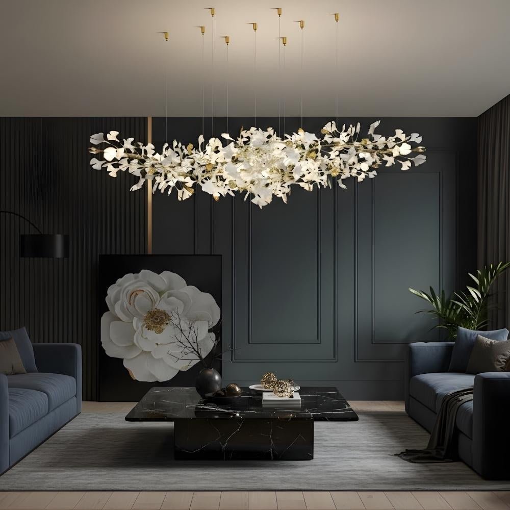 Calla Ginko Leaf Linear Chandelier - WhiteL59.06" (150cm)Warm Light 2700Keverlamps