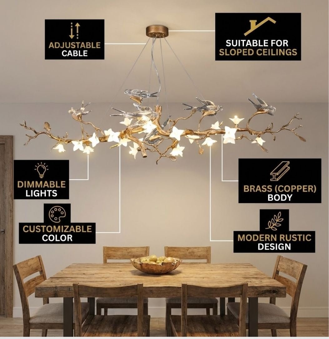 Calyx Bird Branch Chandelier for Dining Room - Copper49.2" (125cm)Warm White 3000Keverlamps