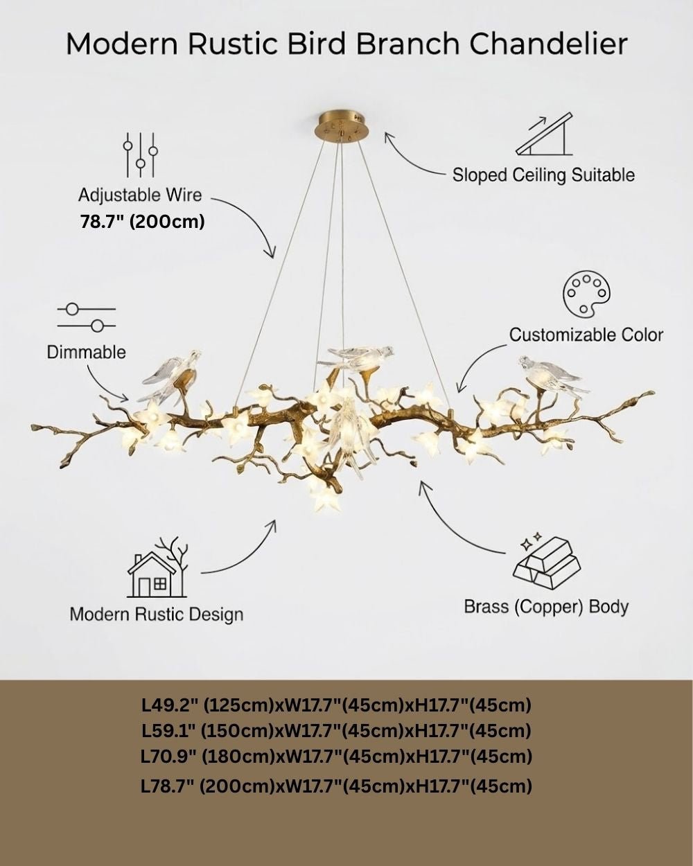 Calyx Bird Branch Chandelier for Dining Room - Copper49.2" (125cm)Warm White 3000Keverlamps