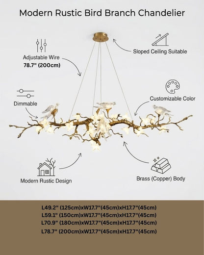 Calyx Bird Branch Chandelier for Dining Room - Copper49.2" (125cm)Warm White 3000Keverlamps