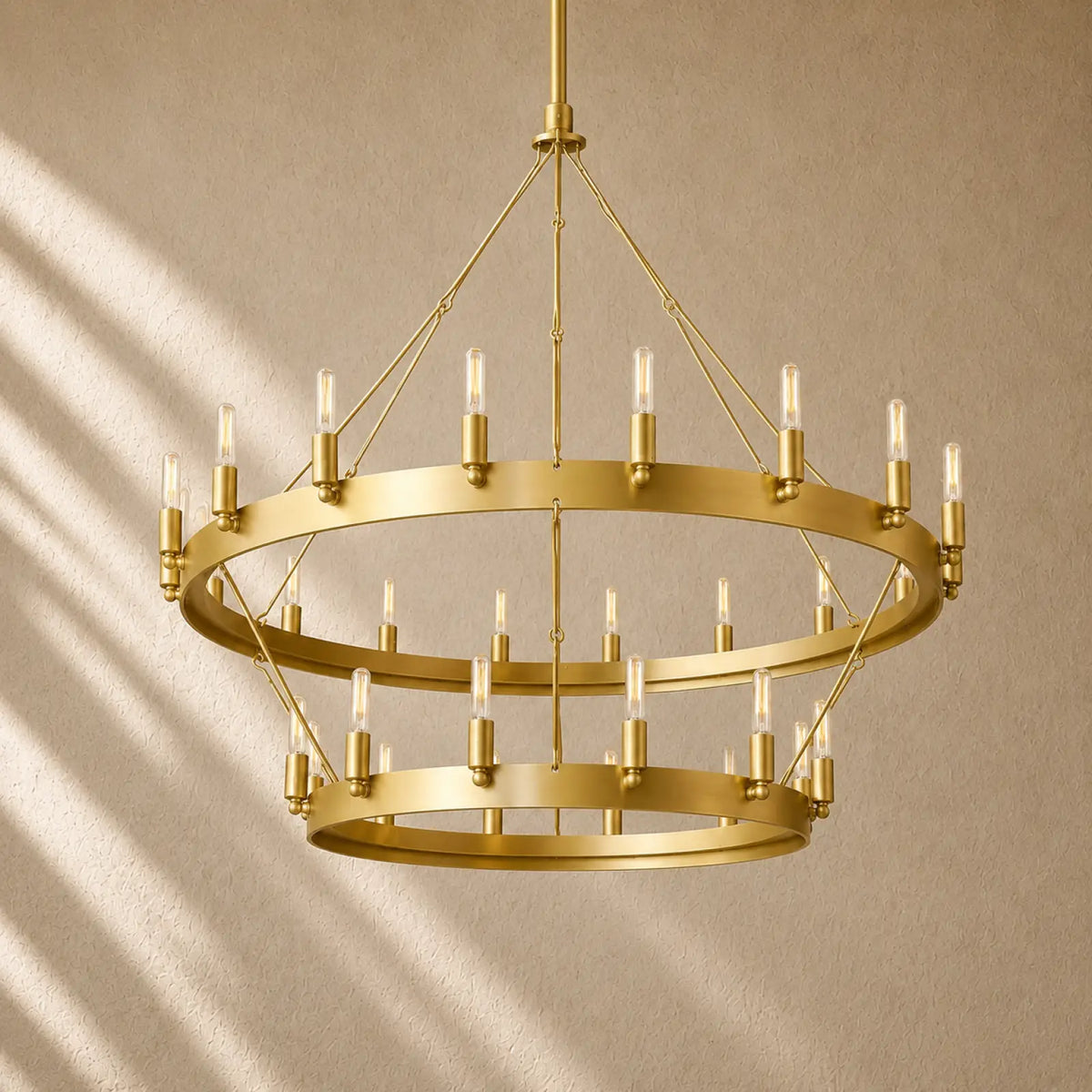 Caminon Vintage 2-Tier Round Chandelier - 38’’D / Lacquered Brass / Candelabra