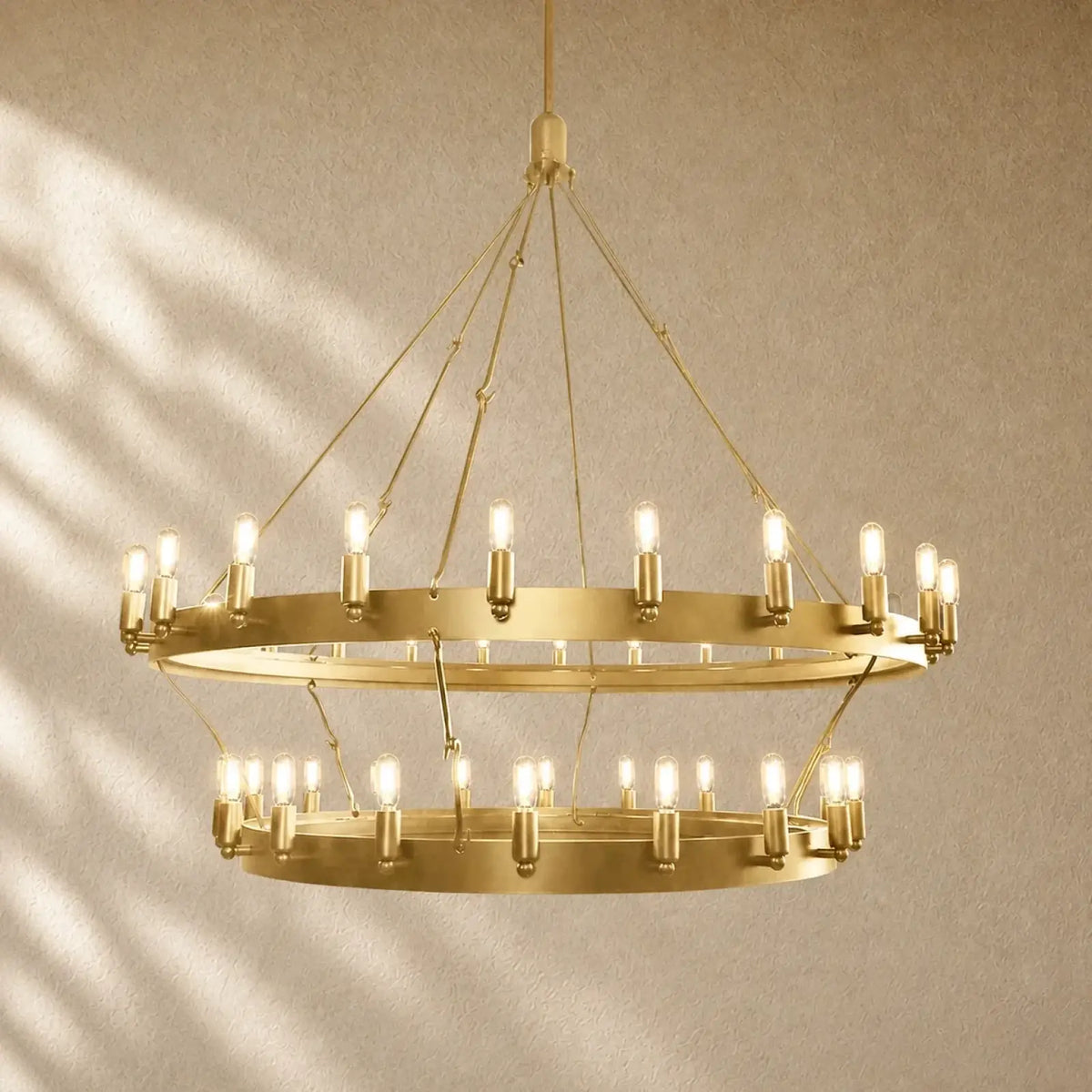 Caminon Vintage 2-Tier Round Chandelier - 50’’D / Lacquered Brass / Candelabra