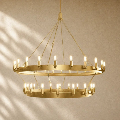 Caminon Vintage 2-Tier Round Chandelier - 50’’D / Lacquered Brass / Candelabra