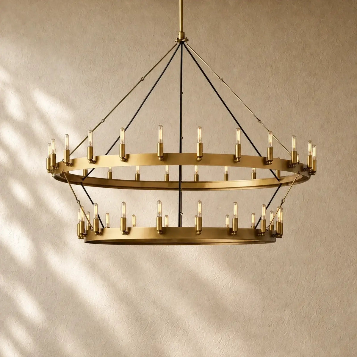Caminon Vintage 2-Tier Round Chandelier - 50’’D / Lacquered Brass / Filament