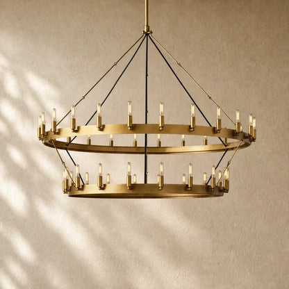Caminon Vintage 2-Tier Round Chandelier - 50’’D / Lacquered Brass / Filament