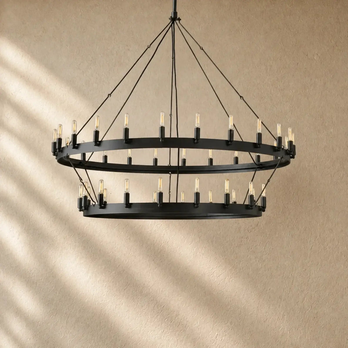 Caminon Vintage 2-Tier Round Chandelier - 50’’D / Matte Black / Filament
