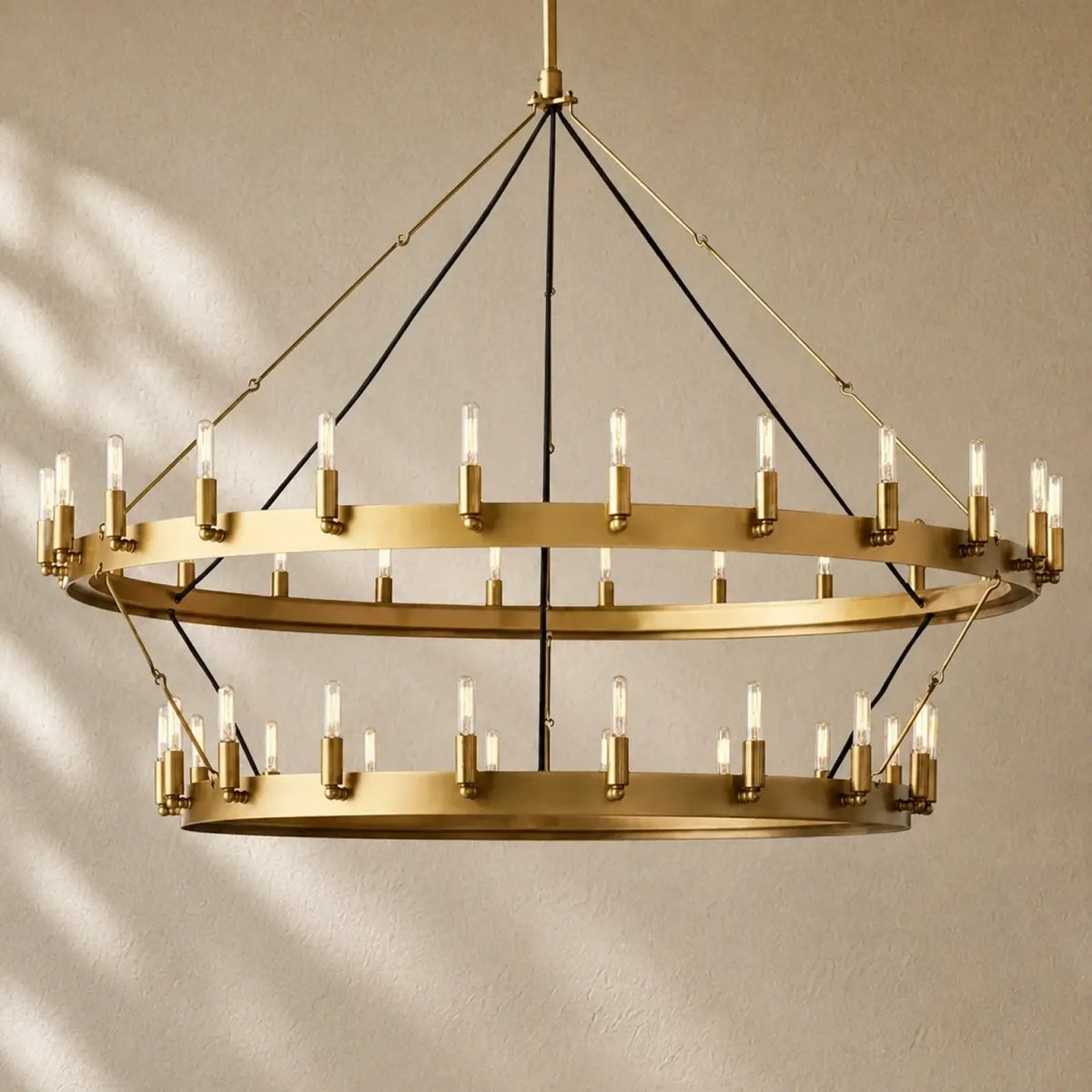 Caminon Vintage 2-Tier Round Chandelier - 63’’D / Lacquered Brass / Filament