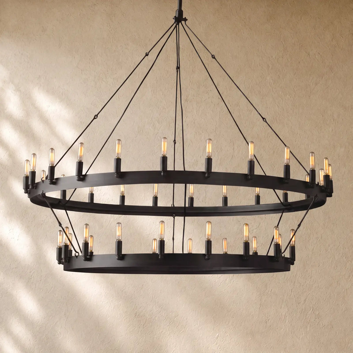 Caminon Vintage 2-Tier Round Chandelier - 63’’D / Matte Black / Filament