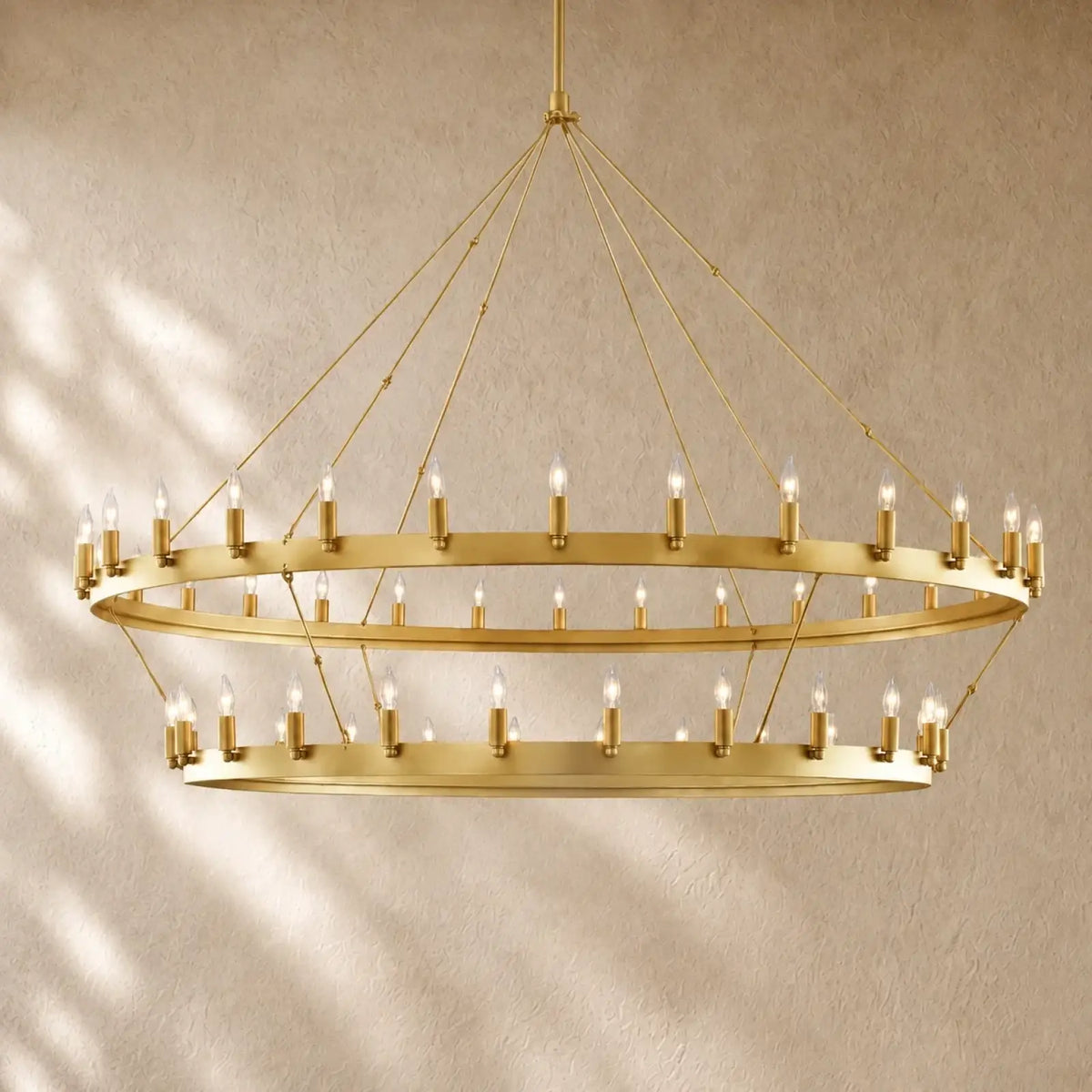 Caminon Vintage 2-Tier Round Chandelier - 73’’D / Lacquered Brass / Candelabra