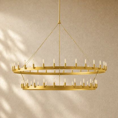 Caminon Vintage 2-Tier Round Chandelier - 73’’D / Lacquered Brass / Filament