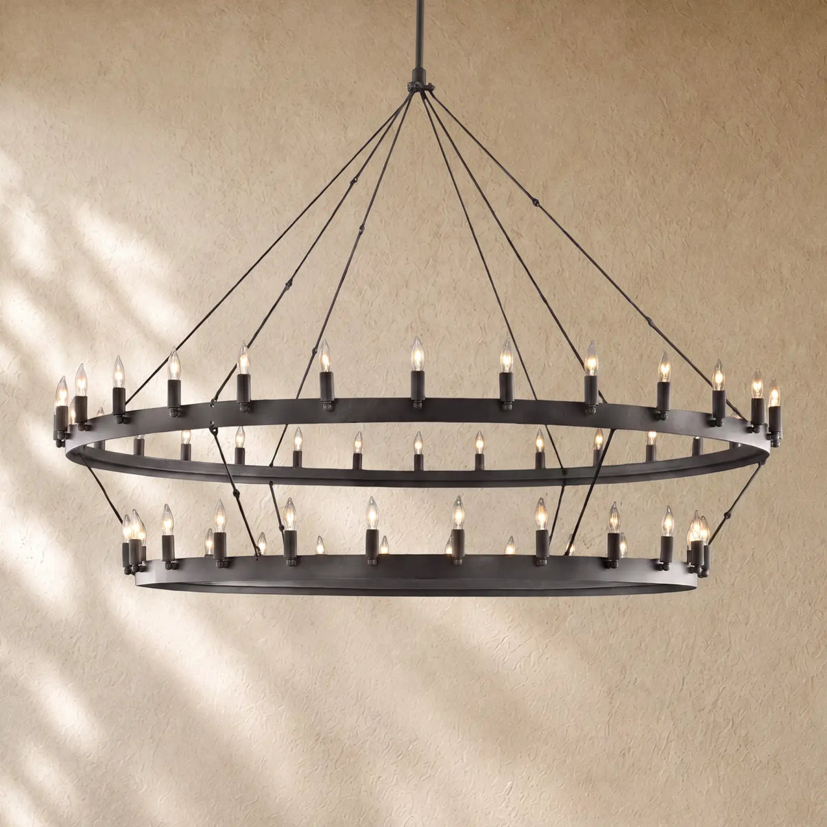 Caminon Vintage 2-Tier Round Chandelier - 73’’D / Matte Black / Candelabra